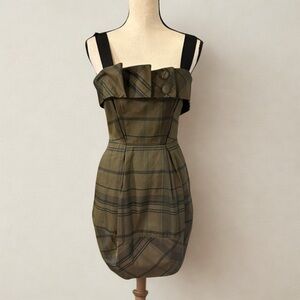 Plaid Army Green Structured Mini Dress